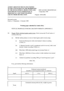 AD HOC GROUP OF THE STATES PARTIES TO THE CONVENTION ON THE PROHIBITION OF THE DEVELOPMENT, PRODUCTION AND BWC/AD HOC GROUP/WP.403 STOCKPILING OF BACTERIOLOGICAL 3 September 1999