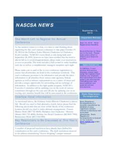 NASCSA NEWS September 13, 2010 One Month Left to Register for Annual Conference