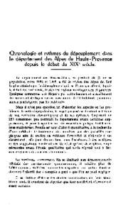 Chronologie et rythmes du dépeuplement dans le département des Alpes de Haute-Provence depuis le début du XIXe siècle. Puis interventions sur les rapports de M.de Reparaz et de Mme Vidal avec Mrs Guiral, Agulhon,Février, Gangneux