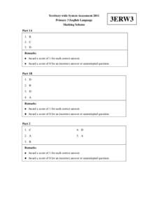 Territory-wide System Assessment 2011 Primary 3 English Language Marking Scheme Part 1A 1. B 2. C