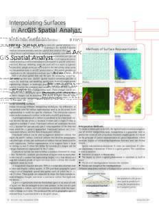 Interpolating Surfaces in ArcGIS Spatial Analyst By Colin Childs, ESRI Education Services Editorʼs note: In addition to supplying tools for spatial analysis (i.e., for modeling suitability, distance, or hydrology), the 