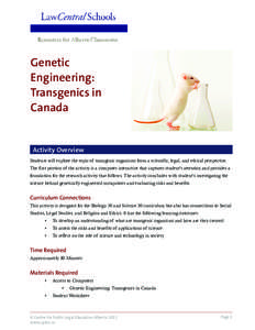 Genetic Engineering: Transgenics in Canada  Activity Overview