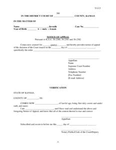 [removed]IN THE DISTRICT COURT OF __________________ COUNTY, KANSAS IN THE MATTER OF Name_________________________, Juvenile Year of Birth ________ A □ male □ female