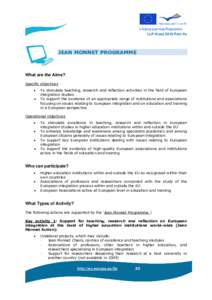 LLP GUIDE 2010 PART IIA  JEAN MONNET PROGRAMME What are the Aims? Specific objectives