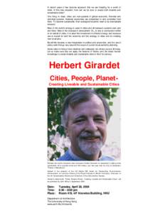 Urban studies and planning / Landscape architecture / Sustainable city / Environment / Sustainability / Herbert Girardet