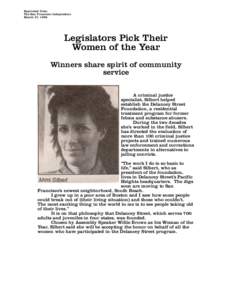 Reprinted from: The San Francisco Independent March 27, 1990 Legislators Pick Their Women of the Year