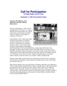 Call for Participationby Peggy Bulger and Ann Hoog