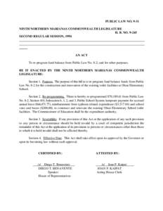 PUBLIC LAW NO[removed]NINTH NORTHERN MARIANAS COMMONWEALTH LEGISLATURE H. B. NO[removed]SECOND REGULAR SESSION, 1994  AN ACT