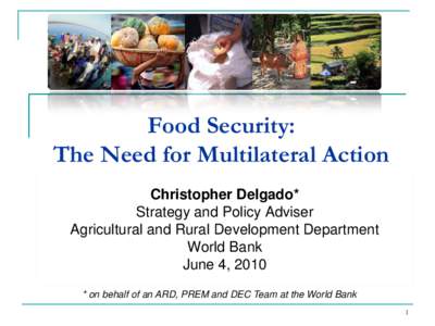 Food Security: The Need for Multilateral Action Christopher Delgado* Strategy and Policy Adviser Agricultural and Rural Development Department World Bank