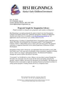 Feb. 22, 2012 For immediate release Contact: Barbara Brown, (Proposals Sought for Imagination Library
