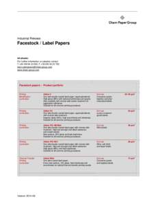 Industrial Release  Facestock / Label Papers A4-sheets: For further information or samples contact