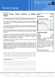 TomCo Energy reaches milestone at Holliday Project