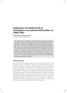 Application of multilevel irt to investigate cross-national skill profiles on timss 2003 Chanho Park and Daniel M. Bolt University of Wisconsin-Madison, USA