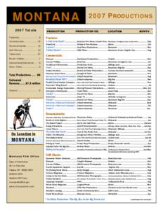 MONTANA 2007 Tot als Features ........................ 4 Commercials ................. 18 Documentaries[removed]12 Still Shoots ................... 13