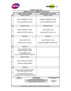 Family Circle Cup ORDER OF PLAY - THURSDAY, 9 APRIL 2015 FAMILY CIRCLE STADIUM ALTHEA GIBSON CLUB COURT