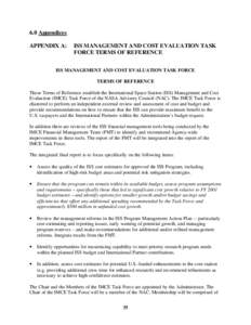 6.0 Appendices APPENDIX A: ISS MANAGEMENT AND COST EVALUATION TASK FORCE TERMS OF REFERENCE