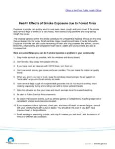 Office of the Chief Public Health Officer  Health Effects of Smoke Exposure due to Forest Fires Exposure to smoke can quickly result in sore eyes, tears, cough and runny nose. If the smoke lasts several days to weeks or 