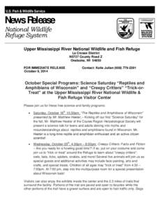 U.S. Fish & Wildlife Service  News Release National Wildlife Refuge System Upper Mississippi River National Wildlife and Fish Refuge