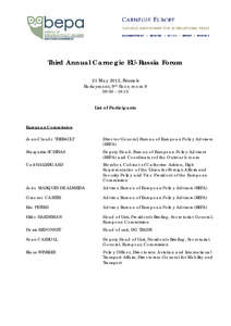 Third Annual Carnegie EU-Russia Forum 21 May 2012, Brussels Berlaymont, 9th floor, room 9 09:00 – 16:15  List of Participants