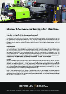 Monteur und Servicemechaniker High-Tech Maschinen