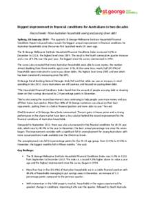 Biggest improvement in financial conditions for Australians in two decades Record levels: More Australian households saving and paying down debt Sydney, 20 January[removed]The quarterly St.George-Melbourne Institute House