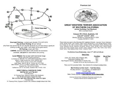 Premium List  GREAT WESTERN TERRIER ASSOCIATION OF SOUTHERN CALIFORNIA Annual Earthdog Test Weekend AKC Licensed Event