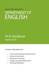 NEW YORK UNIVERSITY  DEPARTMENT OF ENGLISH Ph.D. Handbook