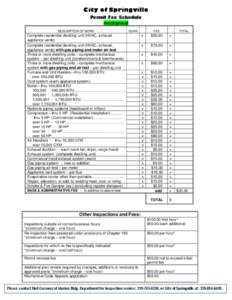 City of Springville Permit Fee Schedule mechanical