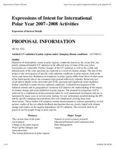 Expressions of Interest Details  http://www.ipy.org/development/eoi/details_print.php?id=322 Expressions of Intent for International Polar Year 2007−2008 Activities