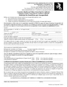 CARPENTER FUNDS ADMINISTRATIVE OFFICE OF NORTHERN CALIFORNIA, INC. 265 Hegenberger Road, Suite 100 P.O. Box 2280 Oakland, CaliforniaTel  (  Faxwww.carpenterf