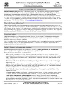 Instructions for Employment Eligibility Verification Department of Homeland Security U.S. Citizenship and Immigration Services USCIS Form I-9