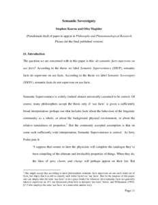 Semantic Sovereignty Stephen Kearns and Ofra Magidor (Penultimate draft of paper to appear in Philosophy and Phenomenological Research Please cite the final published version)  §1. Introduction