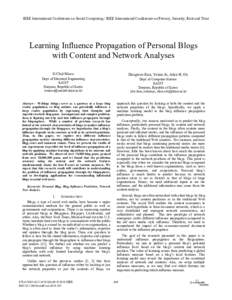 Learning Influence Propagation of Personal Blogs with Content and Network Analyses