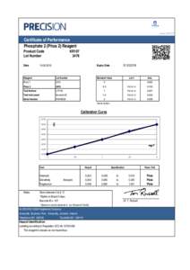 versionCertificate of Performance Phosphate 2 (Phos 2) Reagent Product Code Lot Number