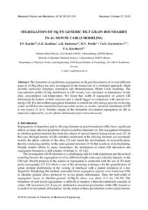 Materials Physics and Mechanics210  Received: October 27, 2015 SEGREGATION OF Mg TO GENERIC TILT GRAIN BOUNDARIES IN Al: MONTE CARLO MODELING