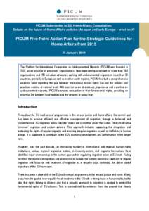 PICUM Submission to DG Home Affairs Consultation: Debate on the future of Home Affairs policies: An open and safe Europe – what next? PICUM Five-Point Action Plan for the Strategic Guidelines for Home Affairs from 2015