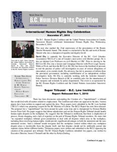 News from the  B.C. Human Rights Coalition www.bchrcoalition.org