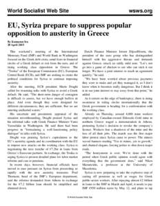 World Socialist Web Site  wsws.org EU, Syriza prepare to suppress popular opposition to austerity in Greece