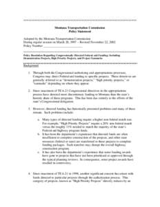 ************************************************************************ Montana Transportation Commission Policy Statement Adopted by the Montana Transportation Commission During regular session on March 20, 1997 – Re