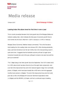A division of Westpac Banking Corporation ABN[removed]Media release Strict Embargo 10:30am  18 March 2015
