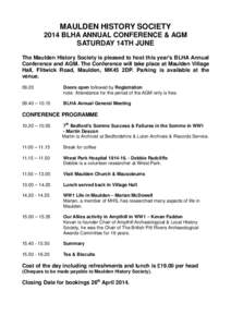 MAULDEN HISTORY SOCIETY 2014 BLHA ANNUAL CONFERENCE & AGM SATURDAY 14TH JUNE
