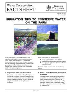 Irrigation Tips to Conserve Water on the Farm - BC Ministry of Agriculture, Food and Fisheries