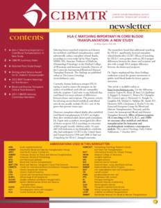 CENTER FOR INTERNATIONAL BLOOD & MARROW TRANSPLANT RESEARCH newsletter VOLUME 17 ISSUE 2 DECEMBER 2011