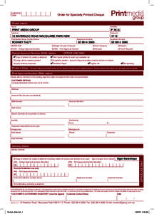 Customer Code Order for Specially Printed Cheque  Printer details