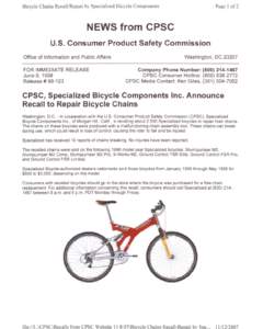 Page 1 of2  Bicycle Chains RecalVRepair by Specialized Bicycle Components NEWS from CPSC u.s. Consumer Product Safety Commission