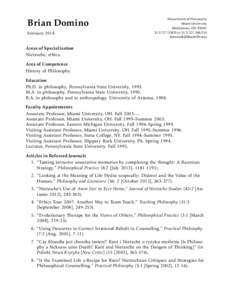 Brian Domino February 2014 Department of Philosophy Miami University Middletown, OH 45042