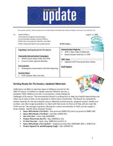 Immunization Branch, California Department of Public Health, 850 Marina Bay Parkway, Building P, Richmond, CA (510) 620‐3737     To:   