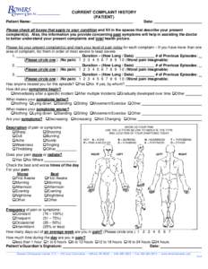 CURRENT COMPLAINT HISTORY (PATIENT) Patient Name: Date: