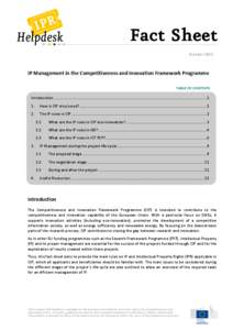 October[removed]IP Management in the Competitiveness and Innovation Framework Programme TABLE OF CONTENTS  Introduction ......................................................................................................