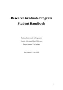Research Graduate Program Student Handbook National University of Singapore Faculty of Arts and Social Sciences Department of Psychology